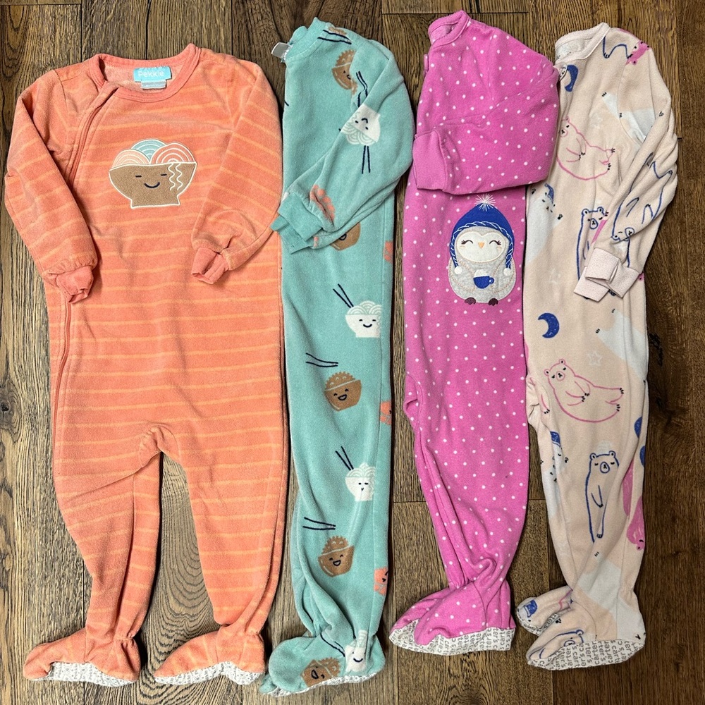 Cozy Kids One Piece Pajama Set - Orange, Green, Pink, Beige